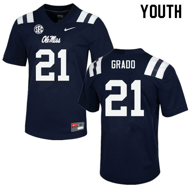 Youth #21 Alex Grado Ole Miss Rebels College Football Jerseys Sale-Navy